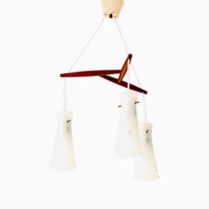 Lampe à Suspension Mid-Century à Trois Bras en Teck, 1960s
