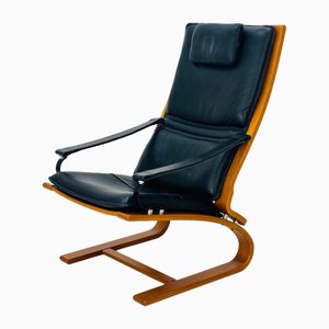 Mid-Century Black Leather Armchair by Nelo Sweden for Nelo Möbel, 1970s