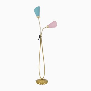 Mid-Century German Arc Floor Lamp with Flex Arms in Brass, 1960s