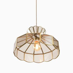 Mid-Century Italian Brass and Opaline Glass Pendant Lamp