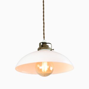 Mid-Century Italian Ceramic and Brass Pendant Lamp