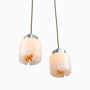 Mid-Century Italian Chrome and Glass Pendant Lamps, Set of 2