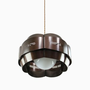 Vintage Italian Metal and Opaline Glass Pendant Lamp, 1970s