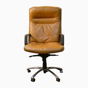Mod. Kiruna Drehsessel aus Leder & Holz von Studio Tecnico Vaghi, 1975