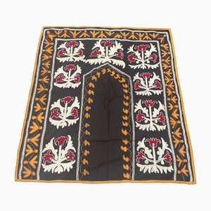 Handmade Floral Black Table Cloth or Tapestry, 1980s