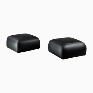 Set of Vintage Black Leathered Ottomans, 1960s