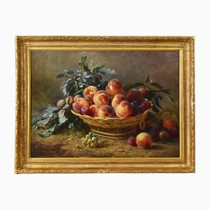 Gustave Émile Couder, Still Life with Fruit, Peaches and Plums, Oil on Canvas, 1894, Framed