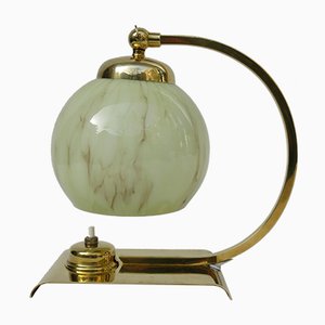 Art Deco Brass & Flamed Glass Night Lamp