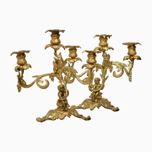 Antike französische Kerzenhalter mit drei Zweigen, 1860, 2er Set