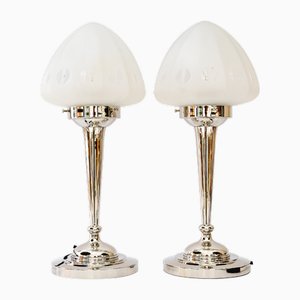 Vernickelte Art Deco Tischlampen, 1920er, 2er Set