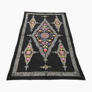 Black Suzani Headboard Fabric with Traditional Floral Style, 1960s