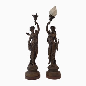 Allegory with Torch Table Lamps, France, 1900, Set of 2