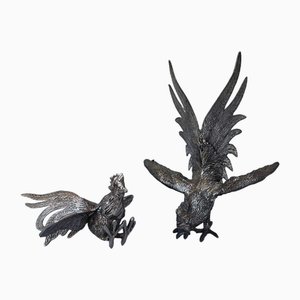 Statuette a forma di gallina e gallo, Giappone, anni '50, set di 2