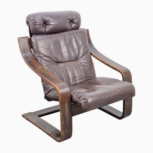 Vintage Coja Armchair in Brown Leather and Bentwood, 1970s