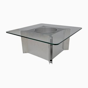 Mid-Century French Modern Steel and Glass Coffee Table in the style of Michel Boyer, 1970s