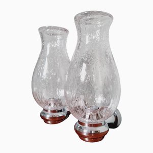 Wall Lights in Blown Glass and Chrome Metal, 1970s, Set of 2