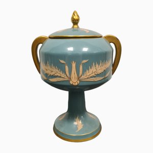 French Vase in Glazed Ceramic and Gold Decorations, Early 20th Century