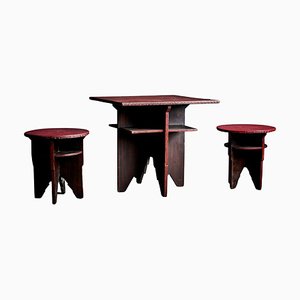 Tavolo vintage con sgabelli, anni '20, set di 3