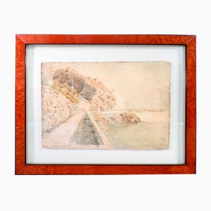 View of Trubbach, Switzerland, Watercolor Painting, Early 1900s, Framed