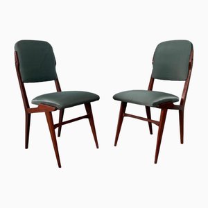 Italienische Vintage Stühle aus Holz & Skai, 1960er, 2er Set