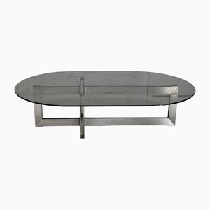 Couchtisch mit Gestell aus Stahl & Rauchglas, 1970er