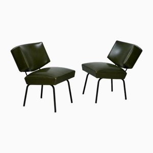 Set of Tubular Armchairs in Imitation Leather, 1950