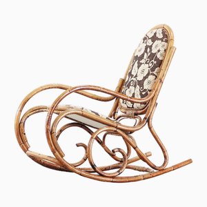 Sedia a dondolo vintage in vimini, 1970