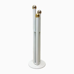 Outils de Cheminée en Acier Blanc et Doré de Style Moderne dans un Support, 1970s, Set de 4