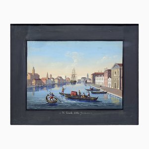 Il Canale Della Giudecca (The Giudecca Canal), Gouache on Cardboard, 1990s, Framed