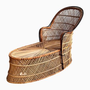 Chaise longue bohemia vintage de mimbre, años 70