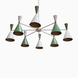 Spanish White and Green Lacquered Suspension Lamp