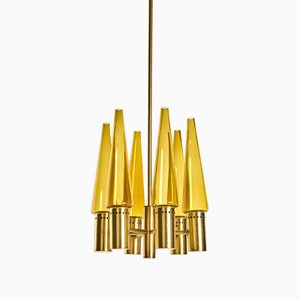 Plafonnier en Laiton et Verre Ambré par Hans-Agne Jakobsson pour Hans-Agne Jakobsson Ab Markaryd, 1950s