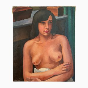 Henry Meylan, Jeune Femme Posant Nue, Huile sur Toile
