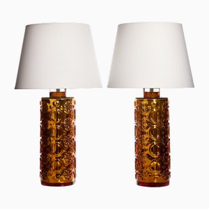 Tischlampen aus Glas von Gustav Leek für Orrefors, 1960er, 2er Set