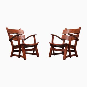 Fauteuils Bas Mid-Century Brutaliste en Chêne, 1960, Set de 2