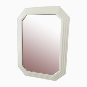 Specchio ottagonale in legno bianco, anni '80