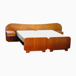 Mid-Century Bed with Nightstands in Teak and Walnut, 1950s