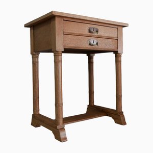 Mesita de noche alemana antigua de roble, 1890