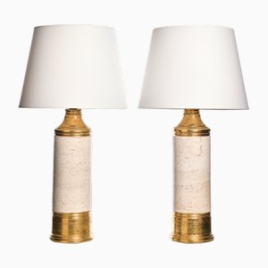 Glasierte Tischlampen in Gold & Grauweiß von Bitossi, 1960er, 2er Set