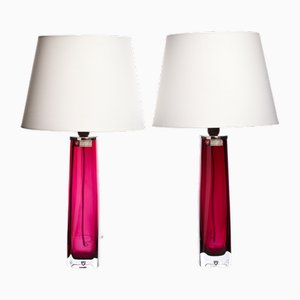 Red Table Lamps by Carl Fagerlund for Orrefors, Sweden, 1960, Set of 2