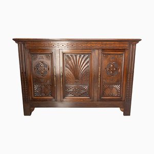 Vintage French Neogothic Style Oak & Wrought Iron Buffet, 1960s