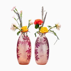 Acid Etched Enameled Cameo Glass Vases from Legras, 1920, Set of 2