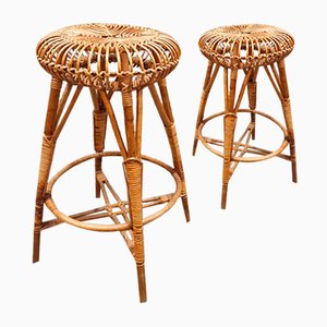 Set of Vintage Bamboo Stools by Franco Albini, 1970s