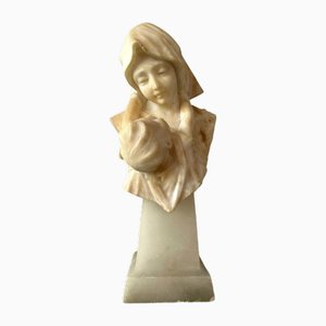Mother and Child Carved Alabaster Bust
