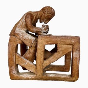 Potter at Work Clay Sculpture, 1970s
