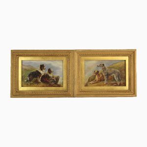Bessie Bamber, Perros, Principios de 1900, Óleo sobre tablas. Juego de 2