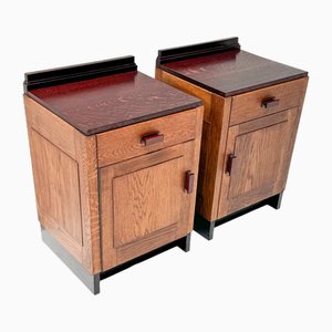 Art Deco Modernist Oak Nightstands or Bedside Tables, 1920s, Set of 2