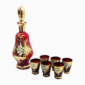 Venetian Glass Liquor Service in Gold-Plating, 1950s, Set of 7