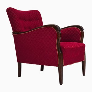 Danish Armchair in Red Cotton-Wool, 1950s