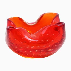 Cenicero de cristal de Murano rojo, años 70